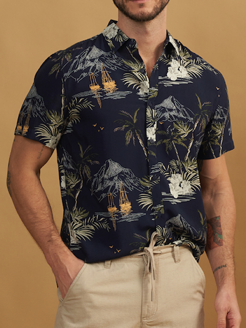 Camisa Vicose Floral Azul 1019 - PCF