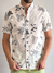 Camisa Slim Manga Curta Linho Branca Estampa Preta 010 - Gola Padre - Tzn