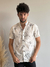 Camisa Slim Manga Curta Linho Branca Estampa Preta 020 - Gola Padre - Tzn na internet
