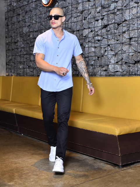 Camisa Slim M. Curta Lilás - Gola Padre - Conquest