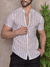 Camisa Slim Cancún M. Curta Linho Listra Bege - Gola Padre - Conquest