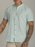 Camisa Slim Manga Curta Linho Verde Claro - Gola Padre - Conquest
