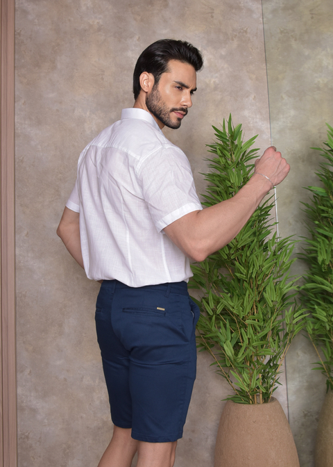 Camisa Slim Veneza M. Curta Linho Branca - Conquest - loja online