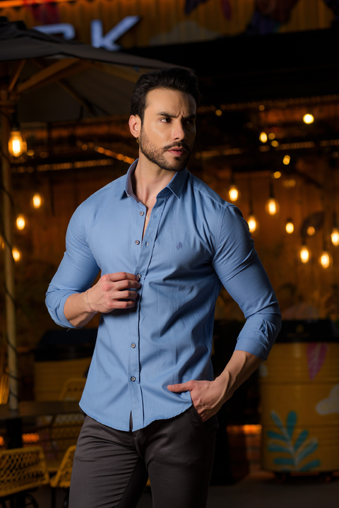 Camisa Social Slim Oxford Azul Francia - Conquest - comprar online