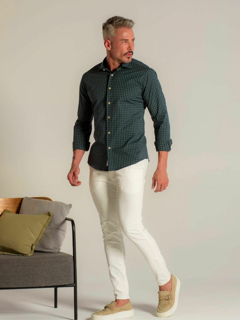 Camisa Slim Xadrez M. Longa Verde / Azul - OXG - Kamarim Patos