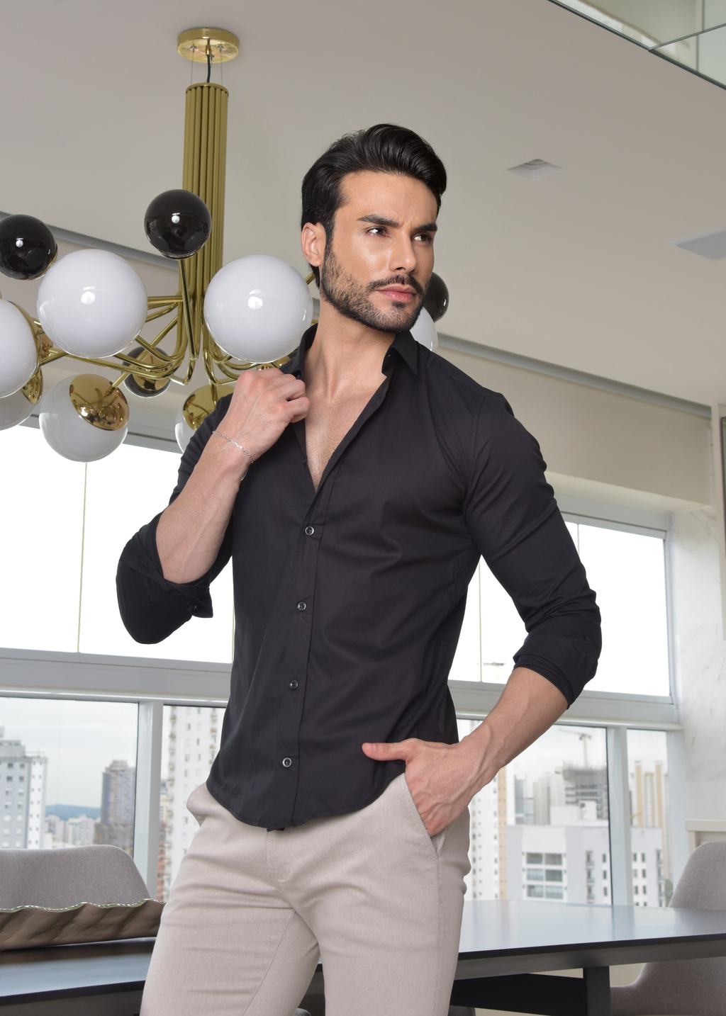 Camisa Office Slim M. Longa Preta - Conquest - Kamarim Patos
