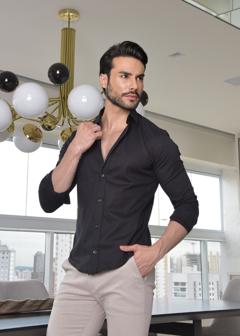 Camisa Office Slim M. Longa Preta - Conquest - Kamarim Patos
