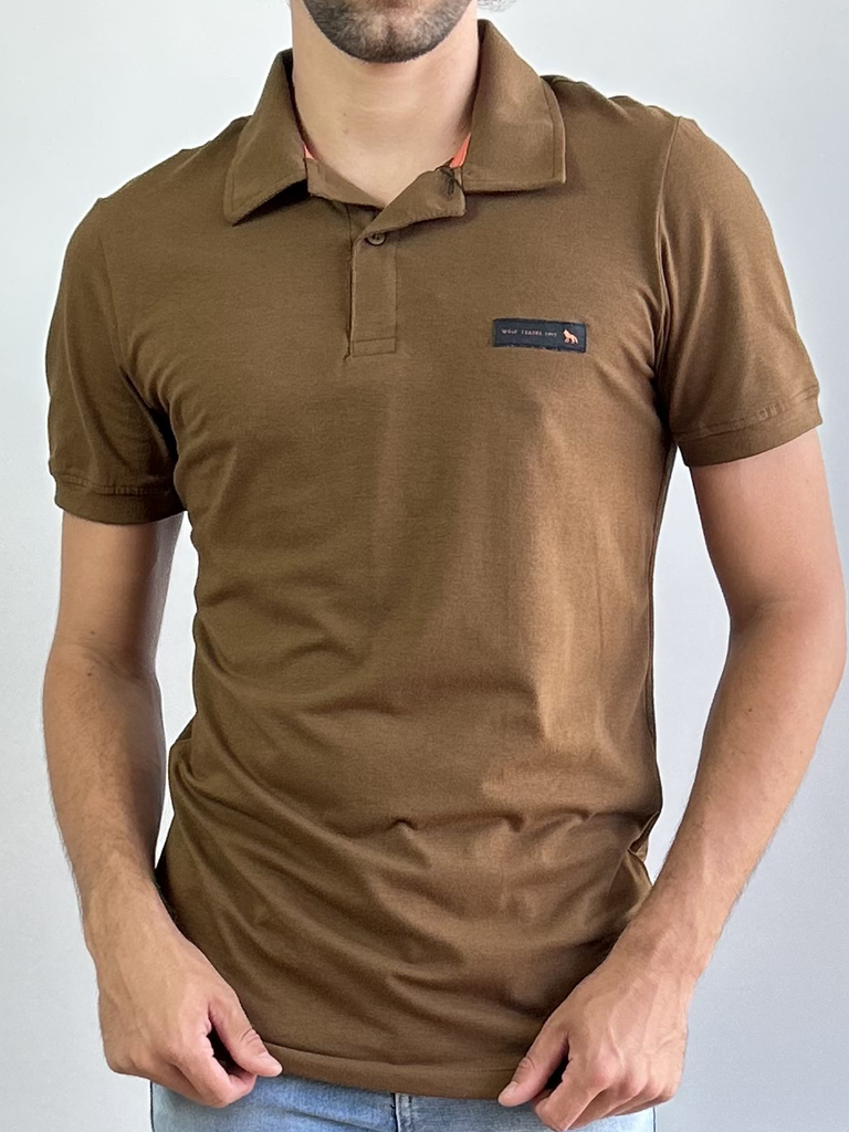 Camiseta Gola Polo Elastano Marrom Terra - Acostamento