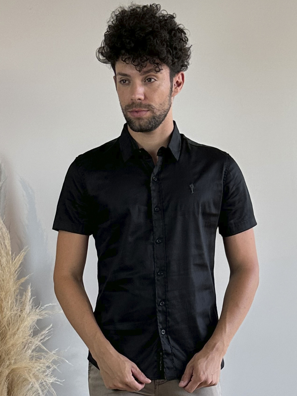 Camisa Slim Manga Curta Preta - Zip Off na internet