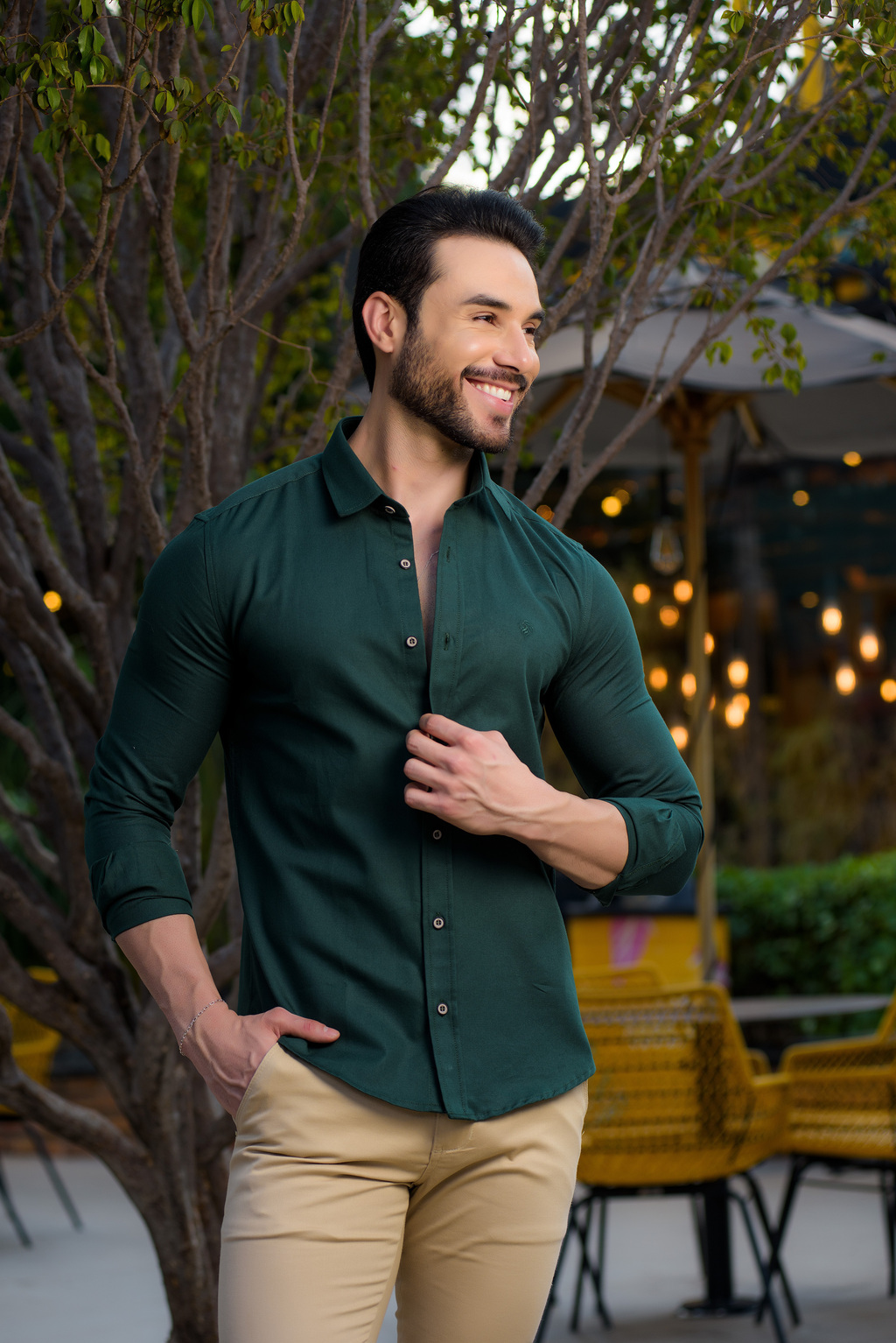 Camisa Social Slim Oxford Verde Floresta - Conquest
