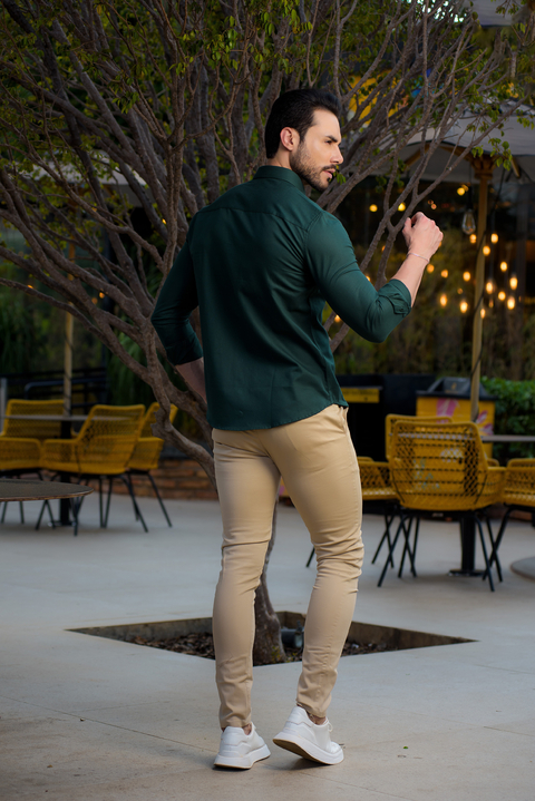 Calça Alfaiataria Skinny Amsterdã Acetinada Bege - Conquest