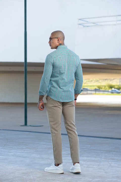 Camisa Slim Xadrez M. Longa Verde / Branco - Conquest - loja online