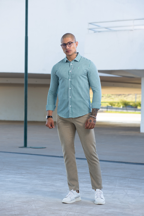 Camisa Slim Xadrez M. Longa Verde / Branco - Conquest - loja online