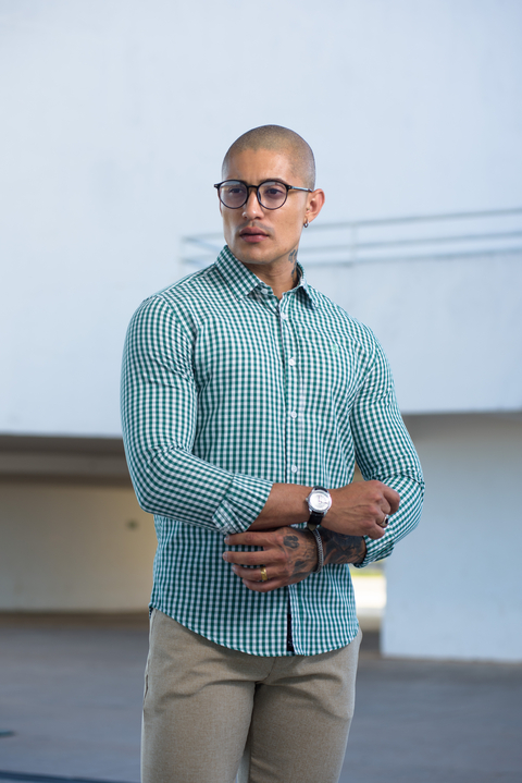 Imagem do Camisa Slim Xadrez M. Longa Verde / Branco - Conquest