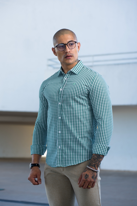 Camisa Slim Xadrez M. Longa Verde / Branco - Conquest