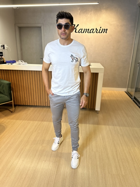 Calça Alfaiataria Cinza Grafite Skinny - Zip off - Kamarim Patos