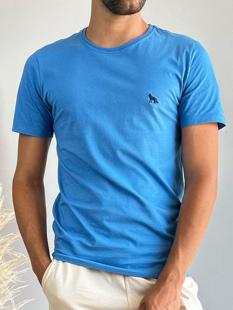 Camiseta Básica Lobo Bordado Azul Marina - Acostamento