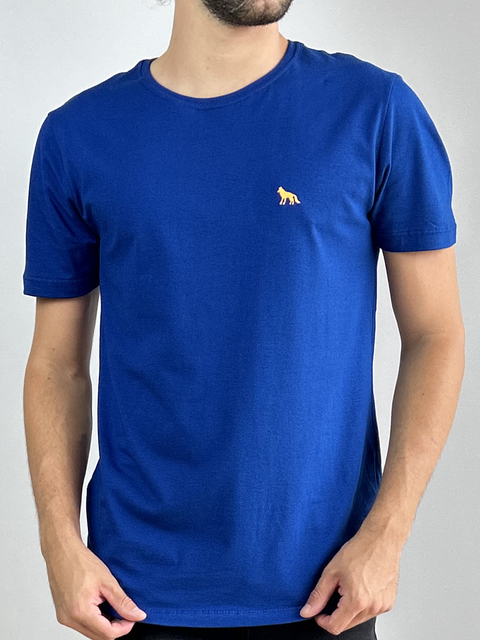 Camiseta Básica Lobo Bordada Azul Zafira - Acostamento
