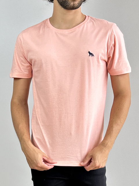 Camiseta Básica Lobo Bordada Rosa Guava - Acostamento