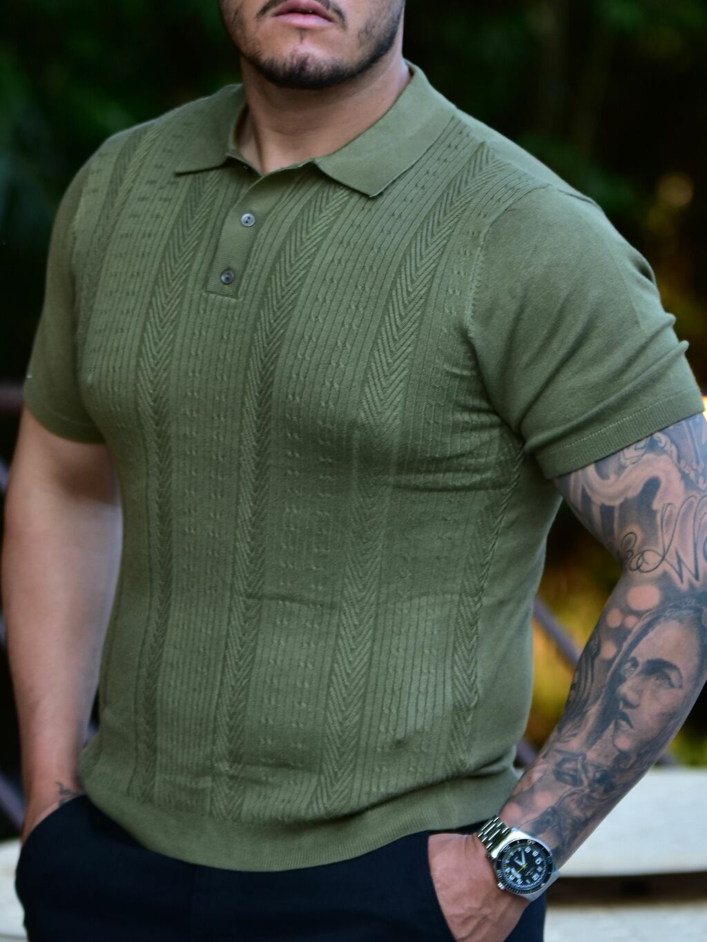 Camiseta Gola Polo Tricot Texturizada Verde 1074 - Conquest