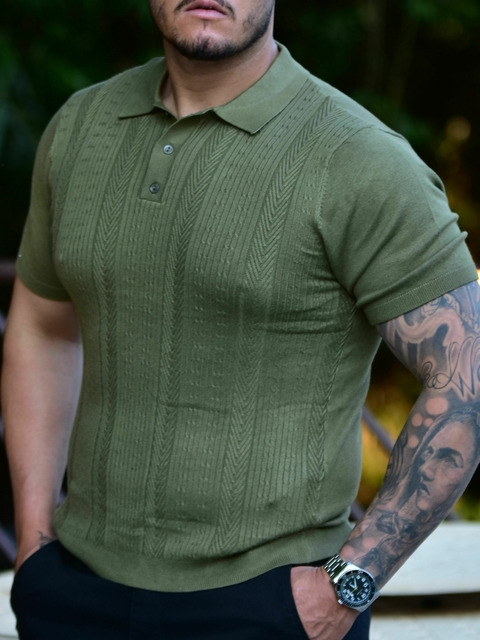 Camiseta Gola Polo Tricot Texturizada Verde 1074 - Conquest
