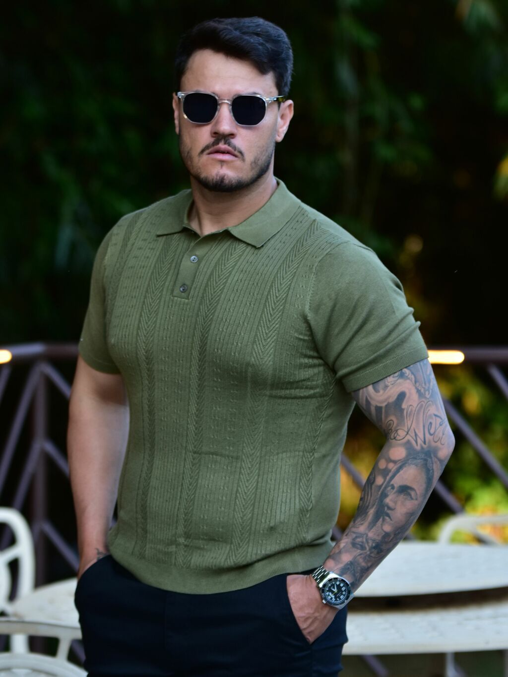 Camiseta Gola Polo Tricot Texturizada Verde 1074 - Conquest - comprar online