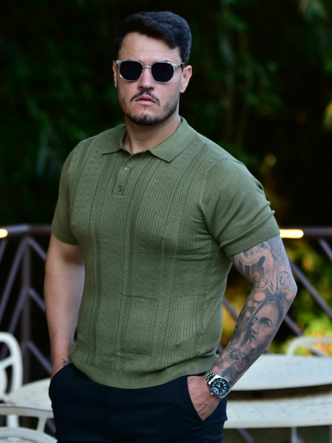 Camiseta Gola Polo Tricot Texturizada Verde 1074 - Conquest - comprar online