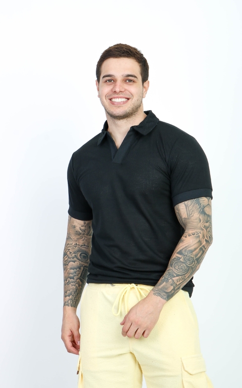 Camiseta Gola Polo Malha Texturizada Preta - AST - Kamarim Patos