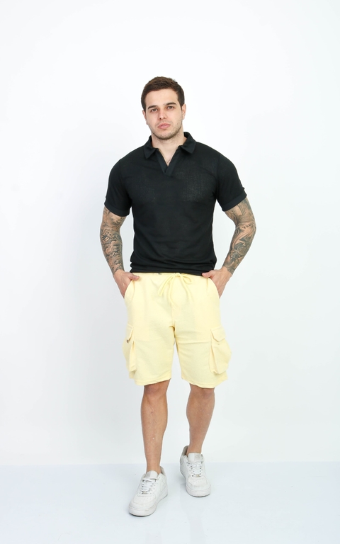 Camiseta Gola Polo Malha Texturizada Preta - AST - loja online