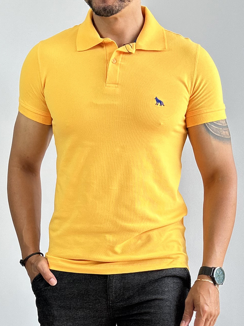 Camiseta Gola Polo Amarelo Manga Logo Bordada - Acostamento