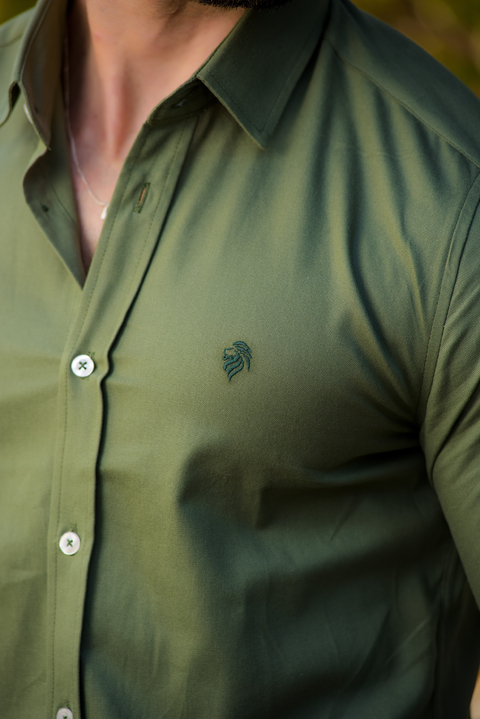 Camisa Social Slim Oxford Verde Exército - Conquest - comprar online