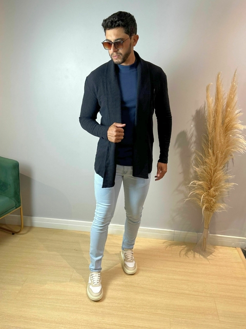 Cardigan Texturizado Preto - Zip Off - Kamarim Patos