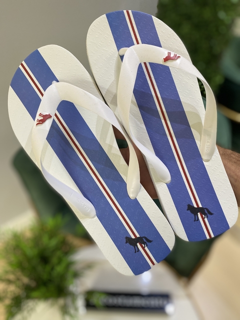 Chinelo Branco Listra Azul - Acostamento - comprar online