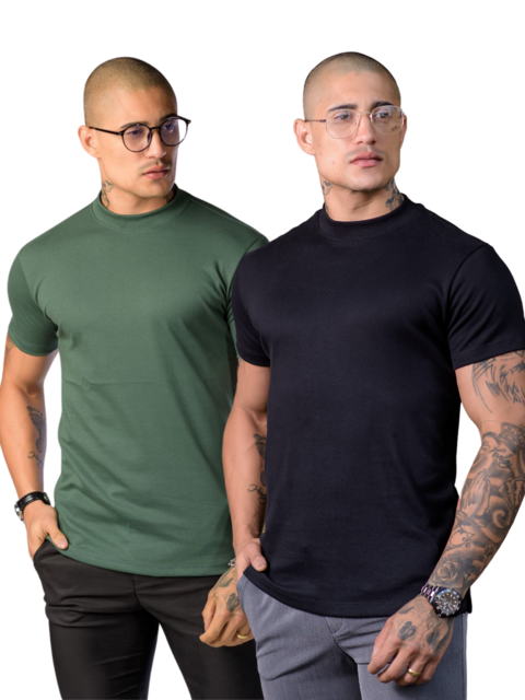 Kit Camiseta Gola Media Verde e Preta - Conquest