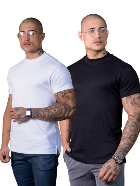 Kit Camiseta Gola Media Branca e Preta - Conquest