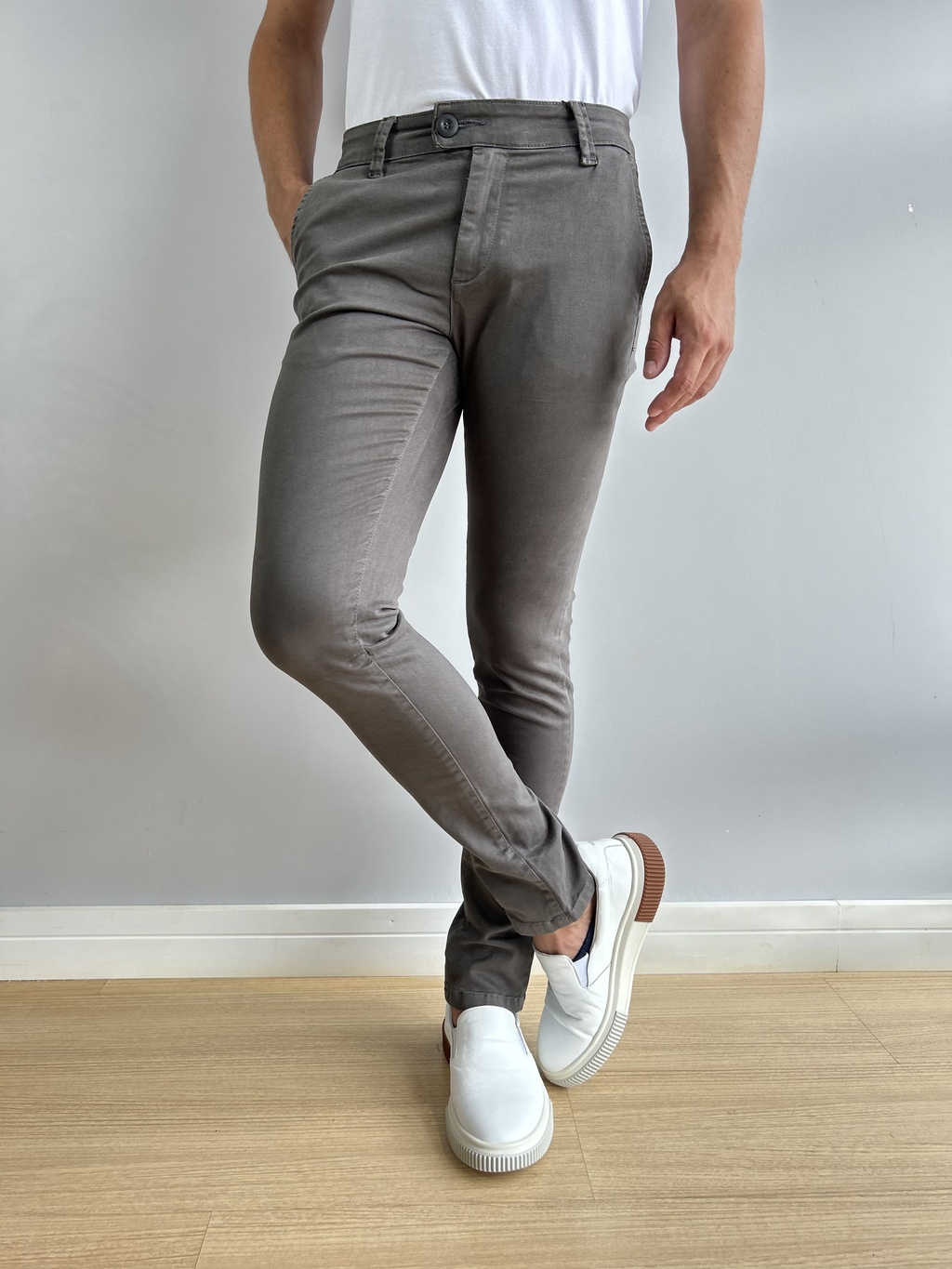 Calça Alfaiataria Skinny Italian Cinza Chumbo - Conquest