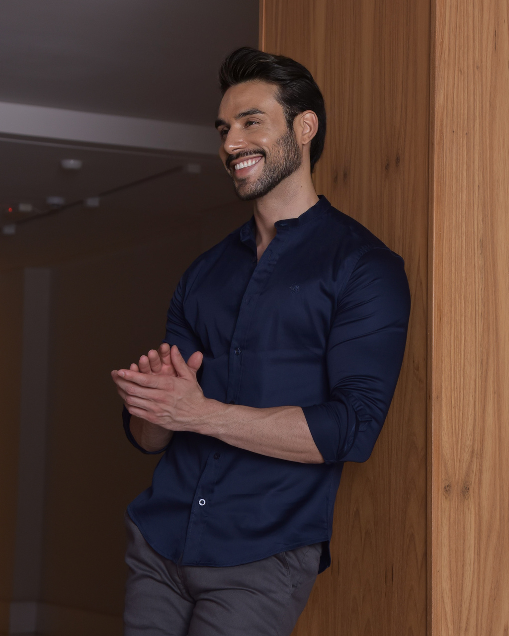 Camisa Social M.Longa Slim Fit Azul Marinho - Gola Padre - Conquest - comprar online