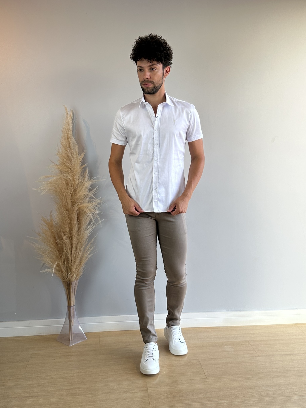 Camisa Slim Manga Curta Branca - Zip Off - Kamarim Patos