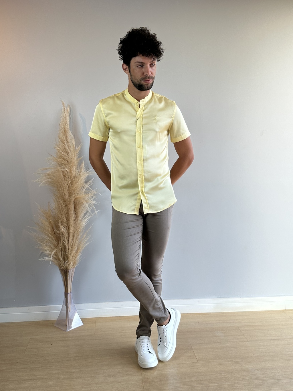 Camisa Slim Manga Curta Amarela - Gola Padre - Zip Off - comprar online