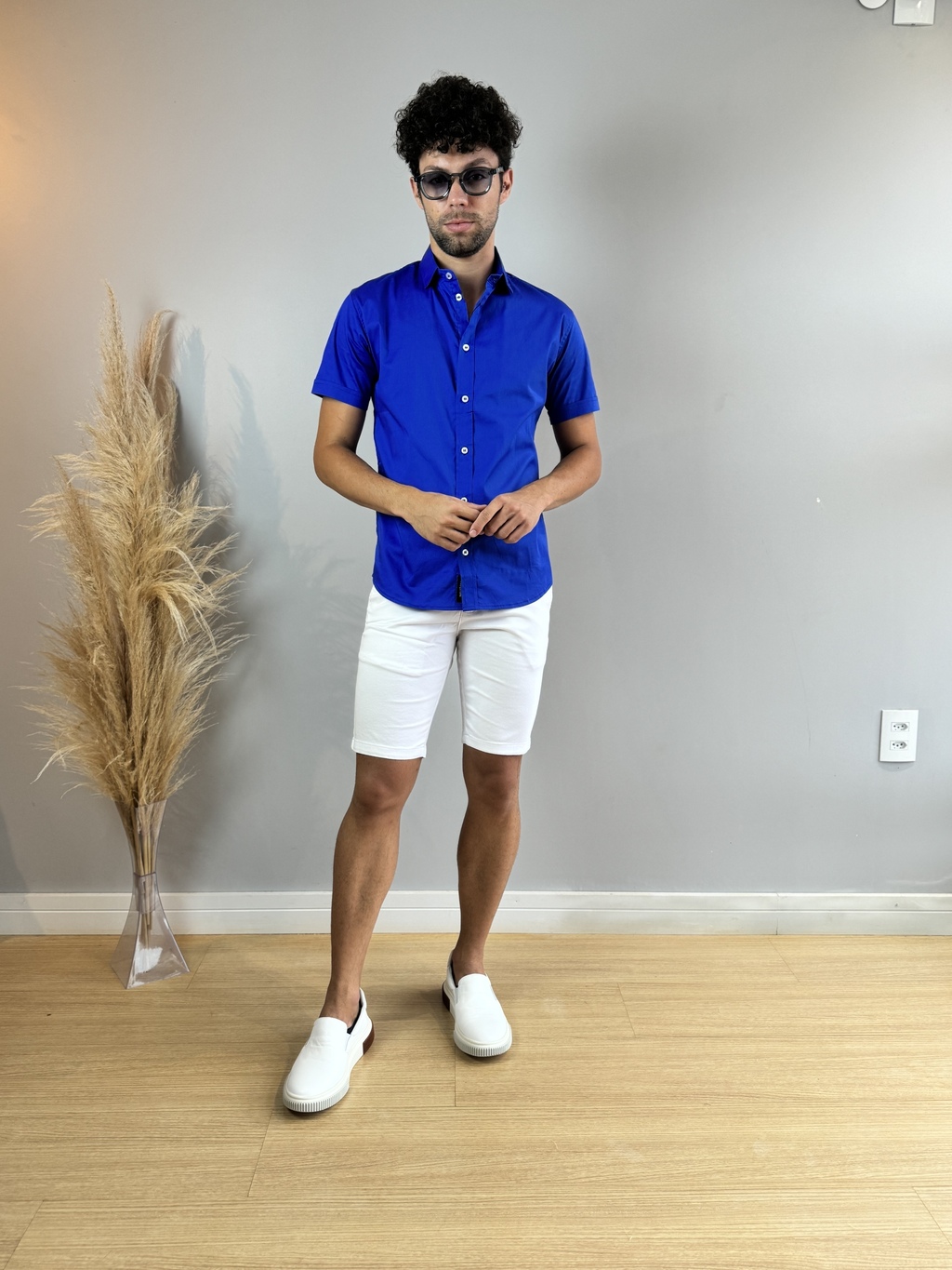 Camisa Slim Manga Curta Azul Bic - Conquest