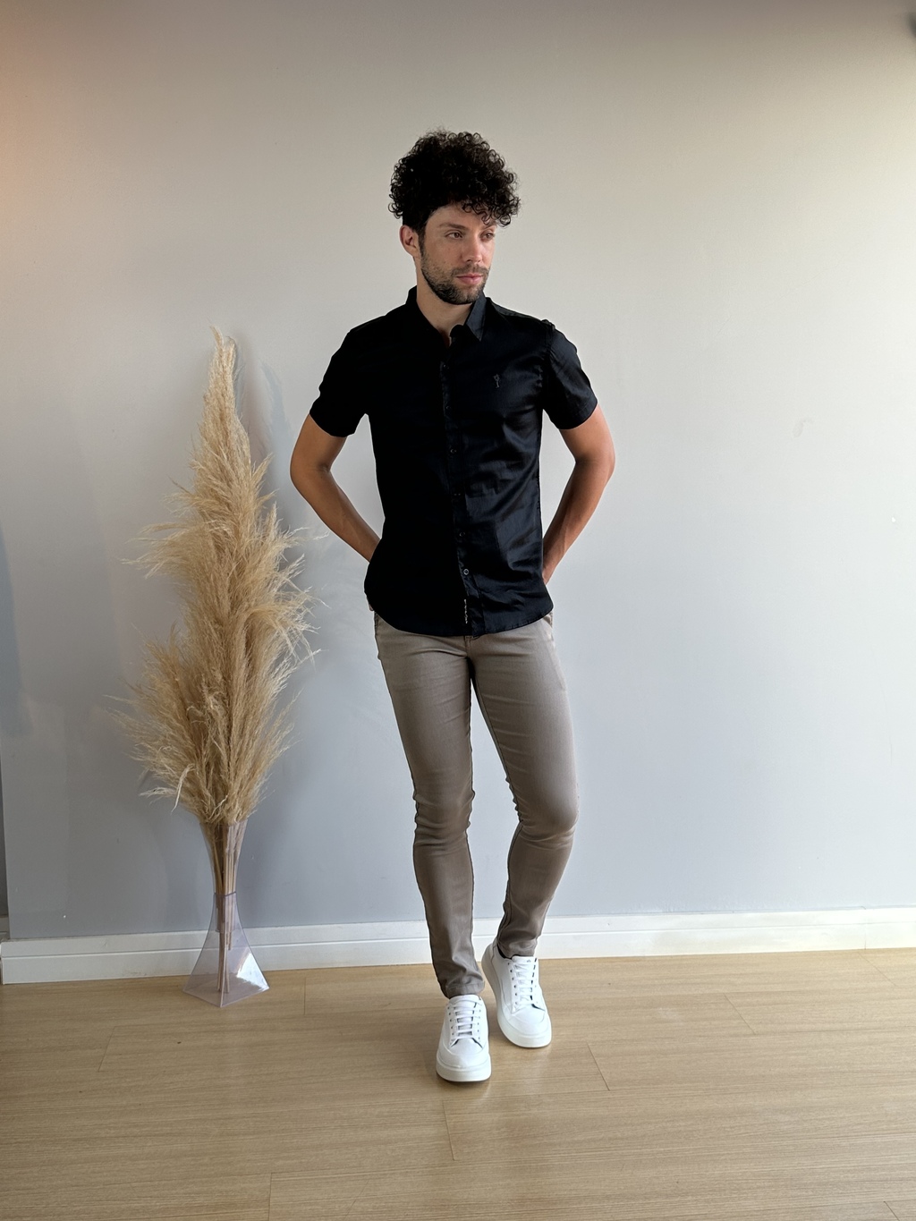 Camisa Slim Manga Curta Preta - Zip Off - Kamarim Patos