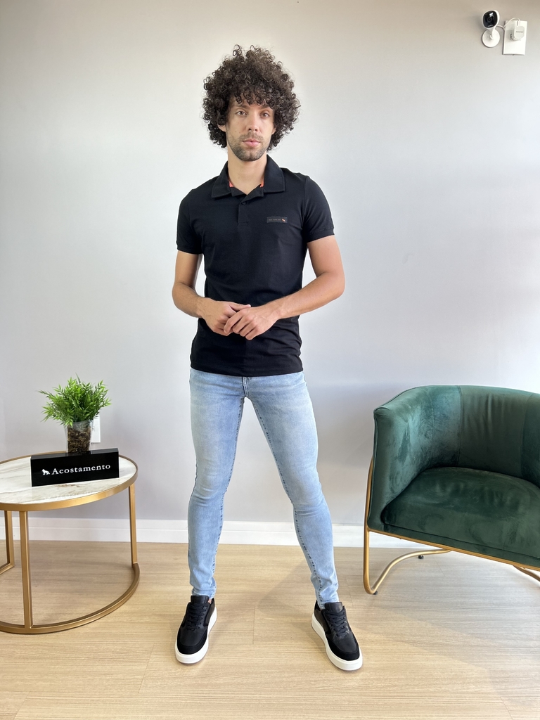Camiseta Gola Polo Elastano Preta - Acostamento