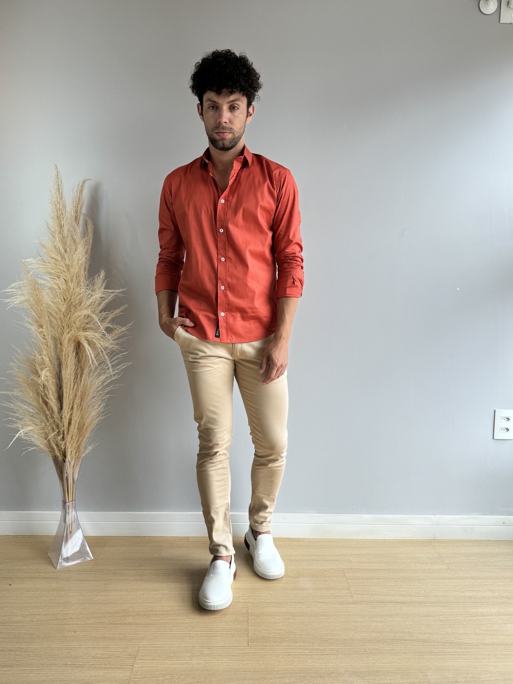 Calça Alfaiataria Bege Skinny - Zip Off - Kamarim Patos