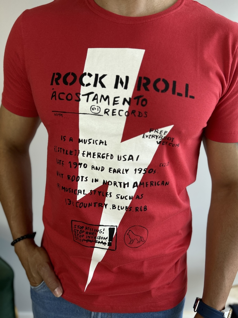 Camiseta Rock Records Vermelho Hibisco 2133 - Acostamento na internet