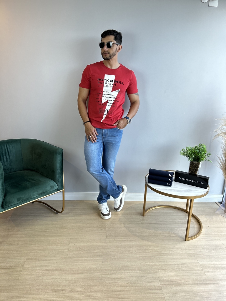 Camiseta Rock Records Vermelho Hibisco 2133 - Acostamento - loja online