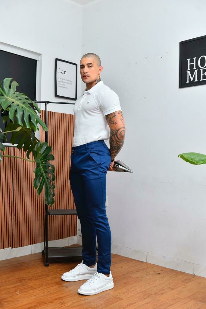 Calça Alfaiataria Skinny Amsterdã Acetinada Azul Nave - Conquest