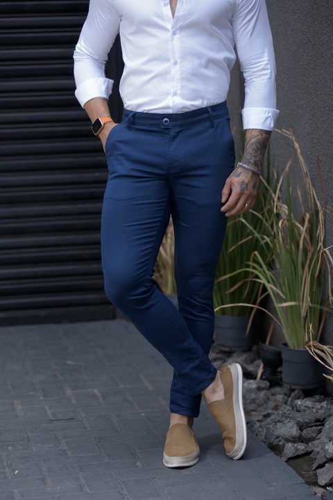 Kit 3 Calça Alfaiataria Skinny Preta Azul Nave e Marrom Camelo - Conquest - comprar online