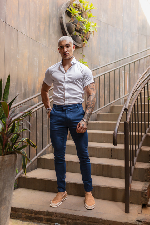 Kit 3 Calça Alfaiataria Skinny Preta Azul Nave e Off White - Conquest