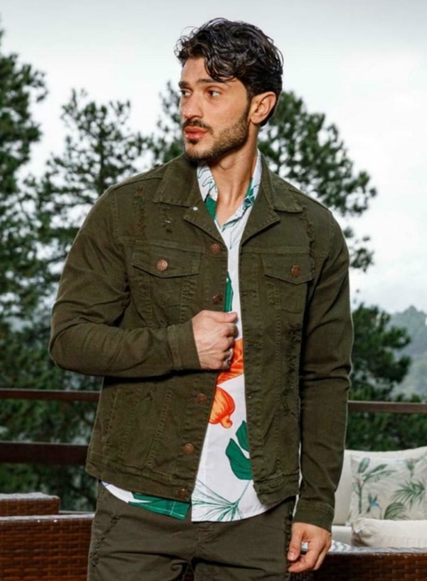 Jaqueta Slim Verde Militar Destroyed - KWP na internet