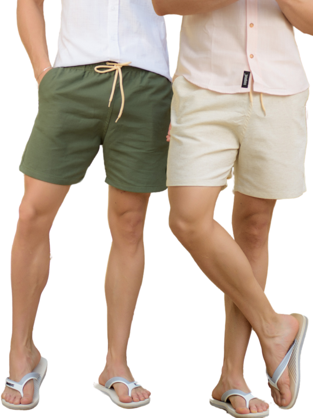 Kit 2 Short Casual Resort Bege Cru e Verde - Conquest